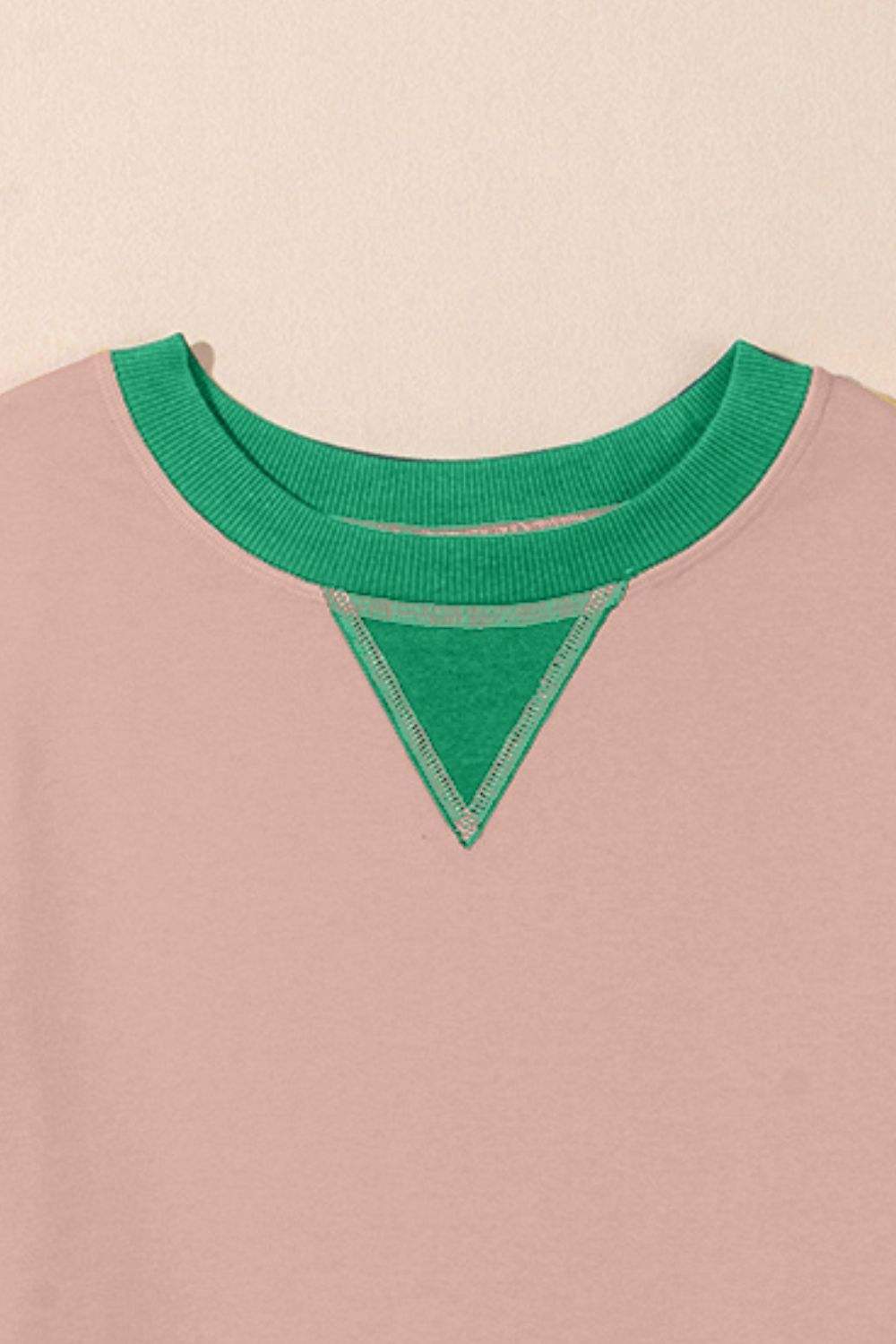 Contrast Round Neck Long Sleeve Sweatshirt - Trendsi - Flyclothing LLC