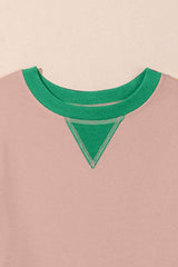 Contrast Round Neck Long Sleeve Sweatshirt - Trendsi - Flyclothing LLC