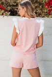 Ruffled Notched Top and Drawstring Shorts Set - Trendsi - Flyclothing LLC