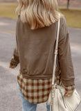 Drawstring Plaid Turtleneck Long Sleeve Top - Trendsi