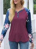 V-Neck Floral Long Sleeve T-Shirt - Trendsi
