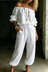 Full Size Off-Shoulder Top and Pants Set Plus Size - Trendsi - Flyclothing LLC