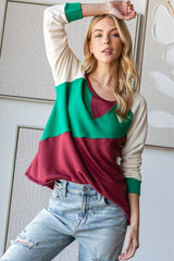 HOPELY Full Size Color Block Long Sleeve T-Shirt - Trendsi