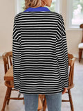 Striped Johnny Collar Long Sleeve T-Shirt - Trendsi - Flyclothing LLC