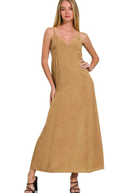 Zenana Mineral Washed Rayon Challis Cami Dress - Trendsi - Flyclothing LLC
