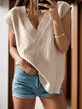 V-Neck Cap Sleeve Knit Vest - Trendsi - Flyclothing LLC