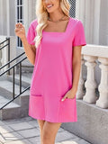 Lovelet Square Neck Short Sleeve Mini Tee Dress - Trendsi
