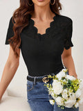 Lace Trim Eyelet Embroidered Summer T-Shirt - Trendsi - Flyclothing LLC