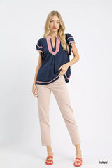 Umgee Linen Ruffle Sleeve Top - Trendsi - Flyclothing LLC