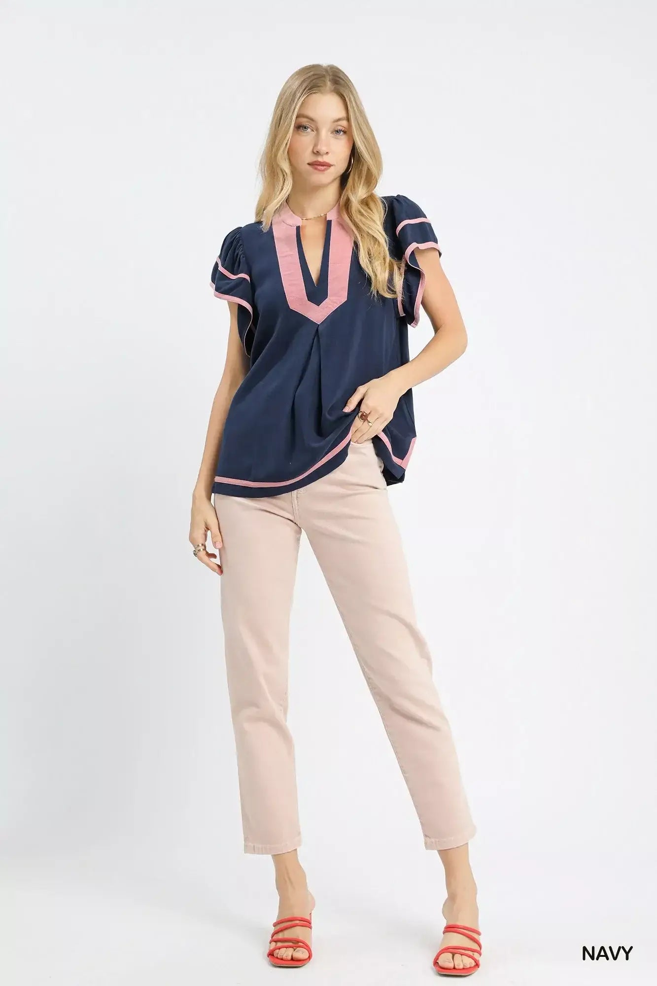 Umgee Linen Ruffle Sleeve Top - Trendsi - Flyclothing LLC
