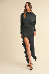Mable Backless Asymmetric Ruffle Hem Dress - Trendsi - Flyclothing LLC