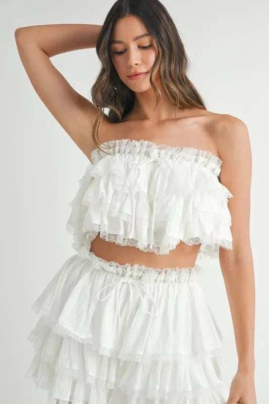 MABLE Ruffle Layered Crop Top and Mini Skirt Set - Trendsi - Flyclothing LLC