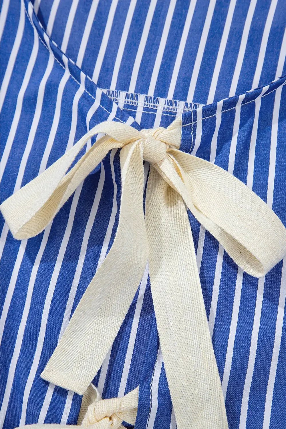 Stripe Tied Front Puff Short Sleeve Top - Trendsi - Flyclothing LLC