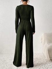 Scoop Neck Long Sleeve Top and Pants Set - Trendsi