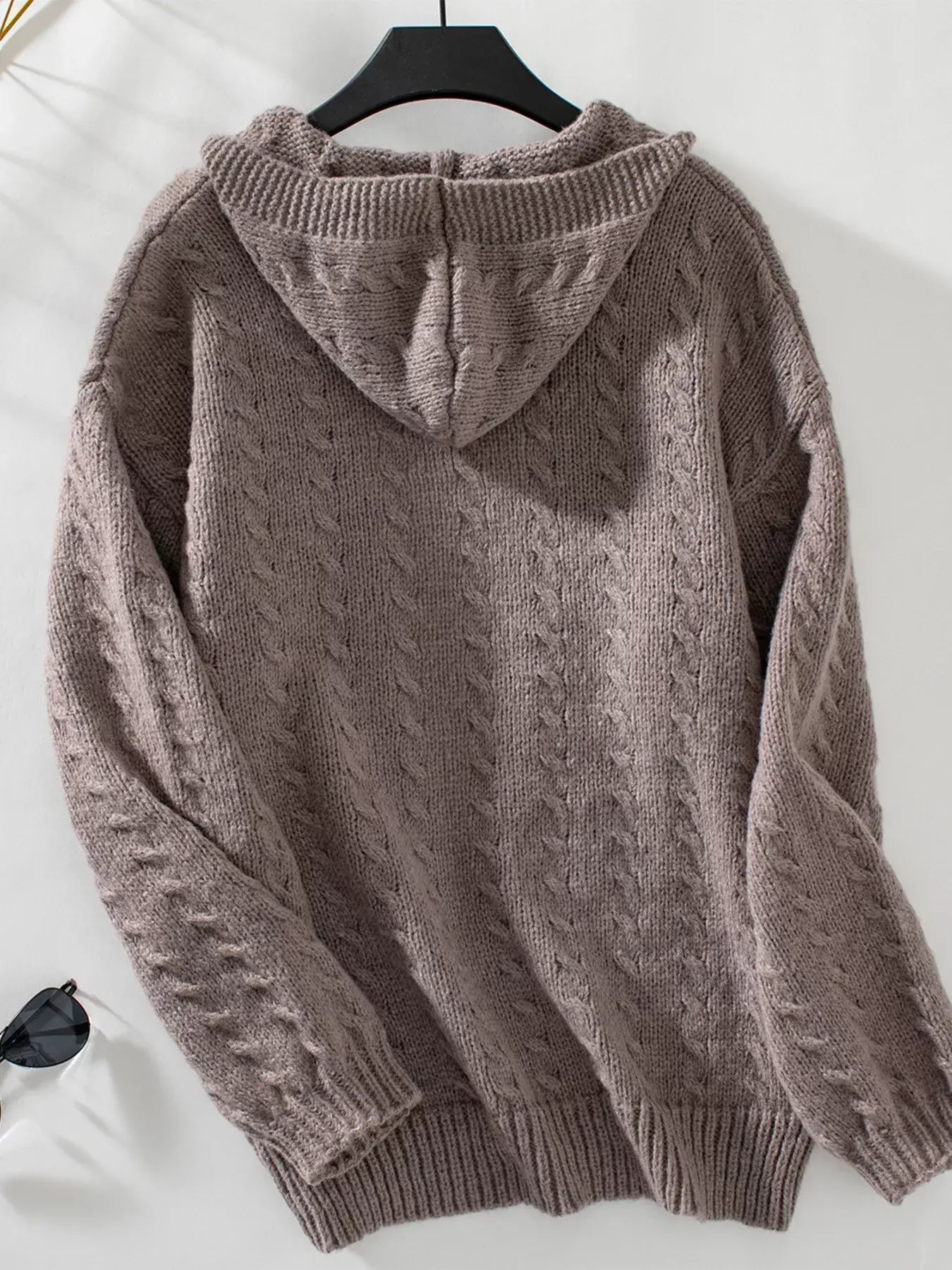Cable Knit Open Front Hooded Cardigan - Trendsi - Flyclothing LLC