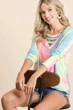 BiBi Tie Dye French Terry V-Neck Top with Strapped - Trendsi - Flyclothing LLC