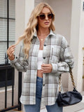 Pocketed Plaid Collared Neck Long Sleeve Shirt - Trendsi - Flyclothing LLC