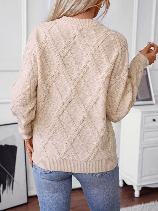 Geometric Round Neck Long Sleeve Sweater - Trendsi