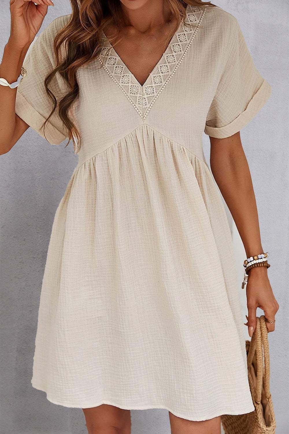 V-Neck Short Sleeve Dress - Trendsi - Flyclothing LLC