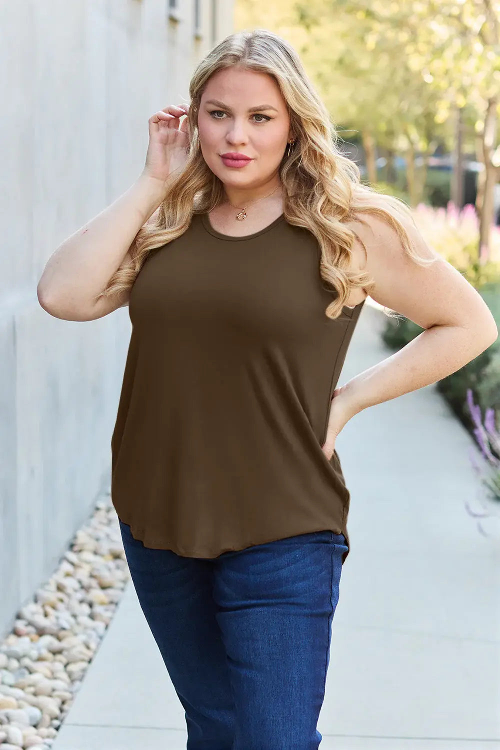 Basic Bae Full Size Round Neck Curved Hem Tank - ShopBasicbae - Flyclothing LLC