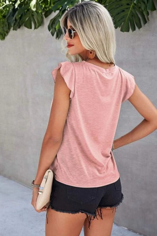 Ruffled Round Neck Cap Sleeve T-Shirt - Trendsi