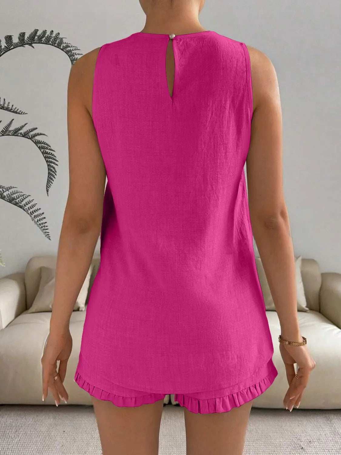 Lace Detail Round Neck Tank and Shorts Set - Trendsi - Flyclothing LLC