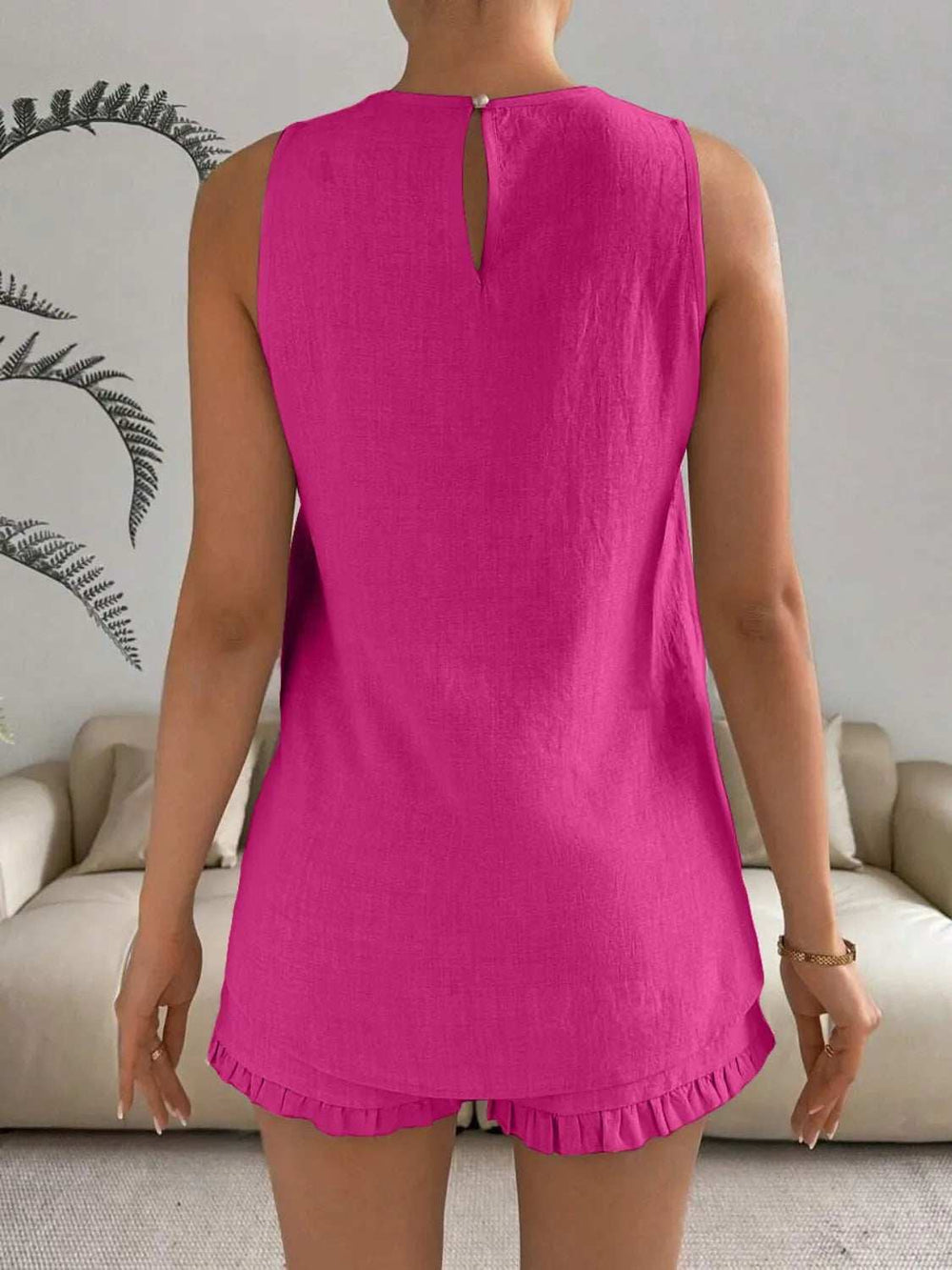 Lace Detail Round Neck Tank and Shorts Set - Trendsi - Flyclothing LLC