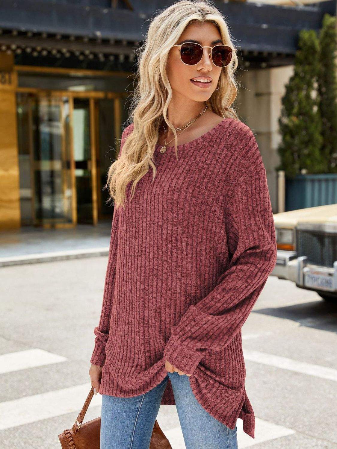 Round Neck Long Sleeve T-Shirt - Trendsi - Flyclothing LLC