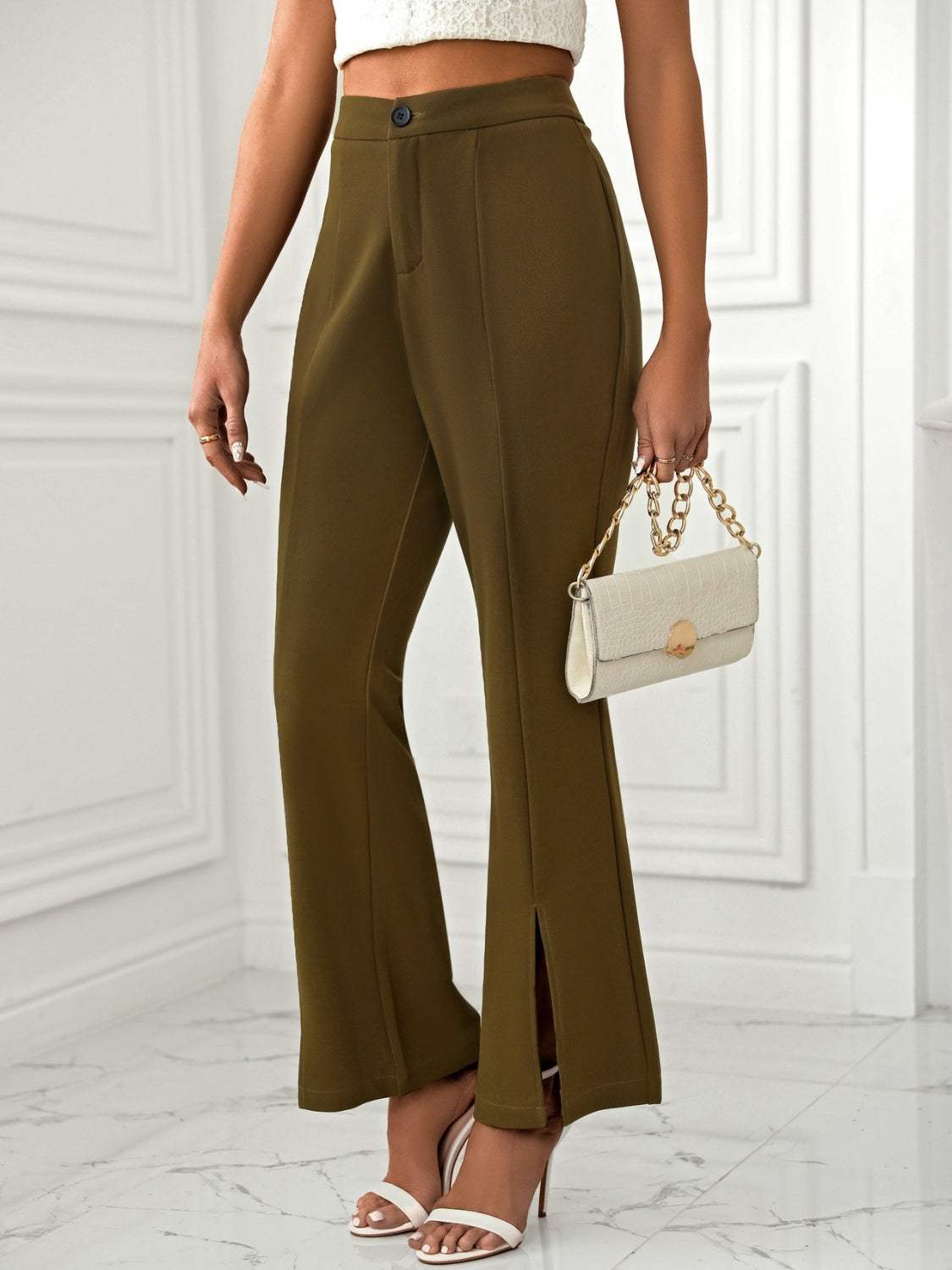 Slit Flare Pants with Pockets - Trendsi - Flyclothing LLC