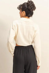HYFVE Washed Tie Front Crop Top - Trendsi - Flyclothing LLC