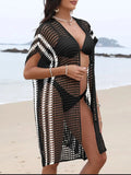 Open Front Contrast Openwork Cover-Up - Trendsi
