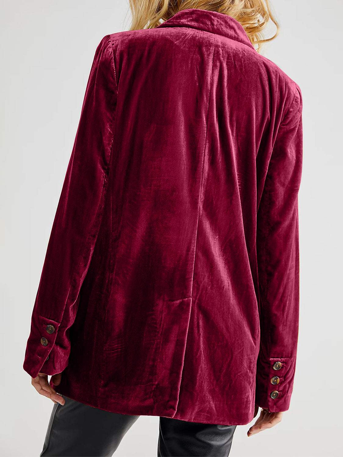Lapel Collar Long Sleeve Blazer with Pockets - Trendsi - Flyclothing LLC