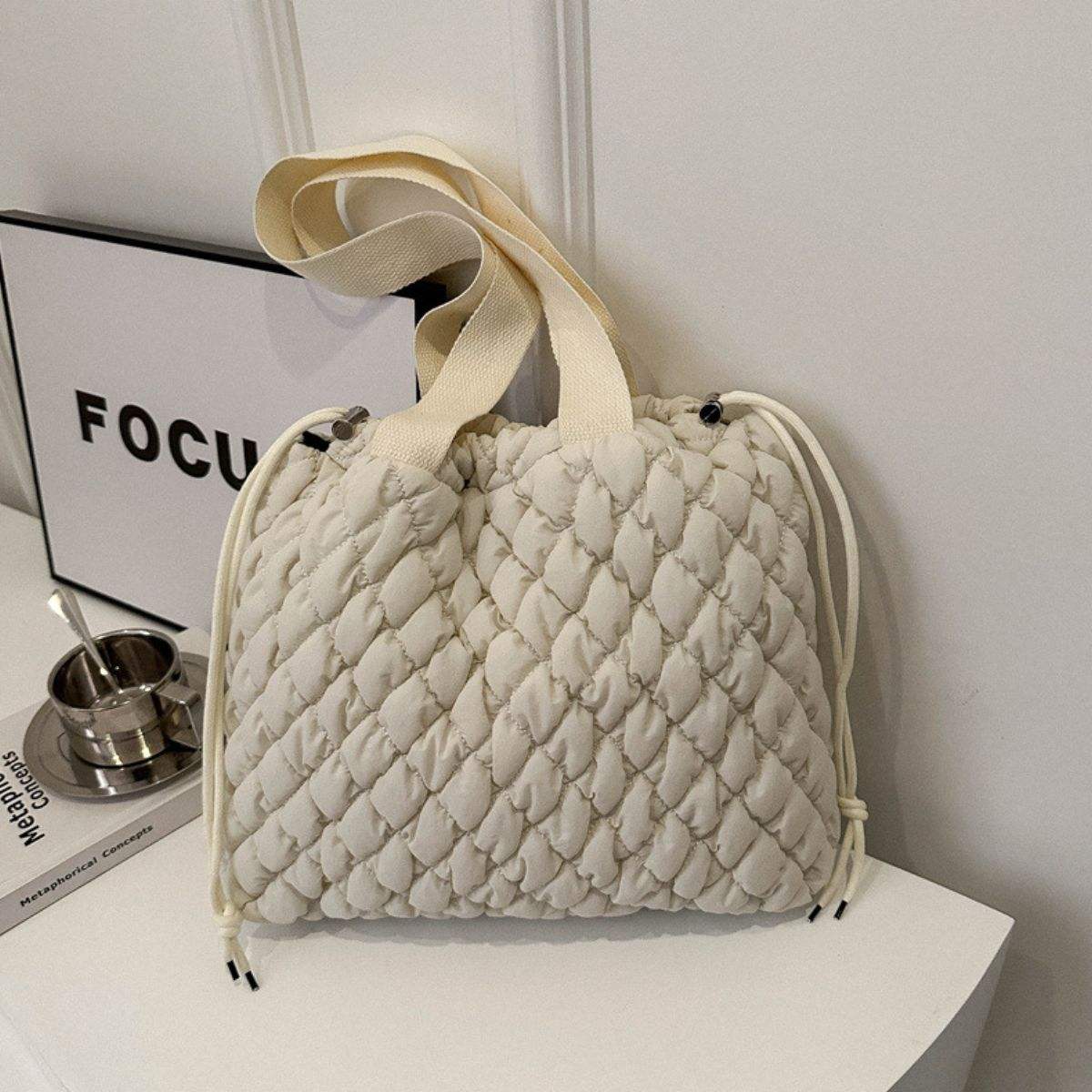 Drawstring Bubble Texture Tote Bag - Trendsi - Flyclothing LLC