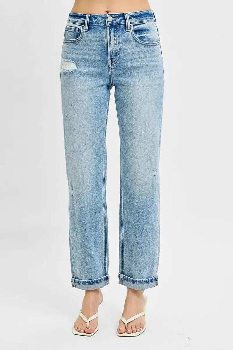 RISEN Full Size High Rise Ankle Boyfriend Distressed Jeans Plus Size - Trendsi
