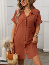 Button Down Short Sleeve Mini Dress - Trendsi - Flyclothing LLC