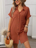 Button Down Short Sleeve Mini Dress - Trendsi