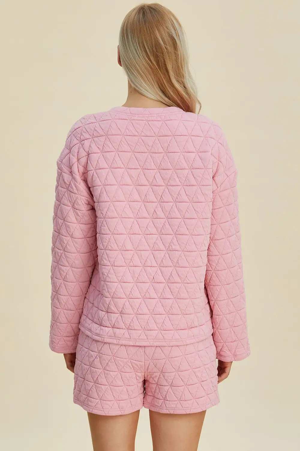 Double Take Full Size Texture Round Neck Long Sleeve Top and Shorts Set - Trendsi - Flyclothing LLC
