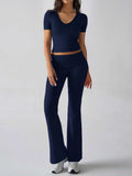 Devine V-Neck Top and Bootcut Leggings Set - Trendsi - Flyclothing LLC