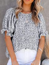 Full Size Floral Print Ruffle Sleeve Blouse Plus Size - Trendsi - Flyclothing LLC