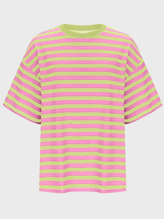 Striped Round Neck Half Sleeve T-Shirt - Trendsi - Flyclothing LLC