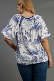 Umgee Full Size Two Tone Landscape Round Neck Print Top Plus Size - Trendsi