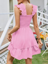 Smocked Square Neck Wide Strap Dress - Trendsi - Flyclothing LLC