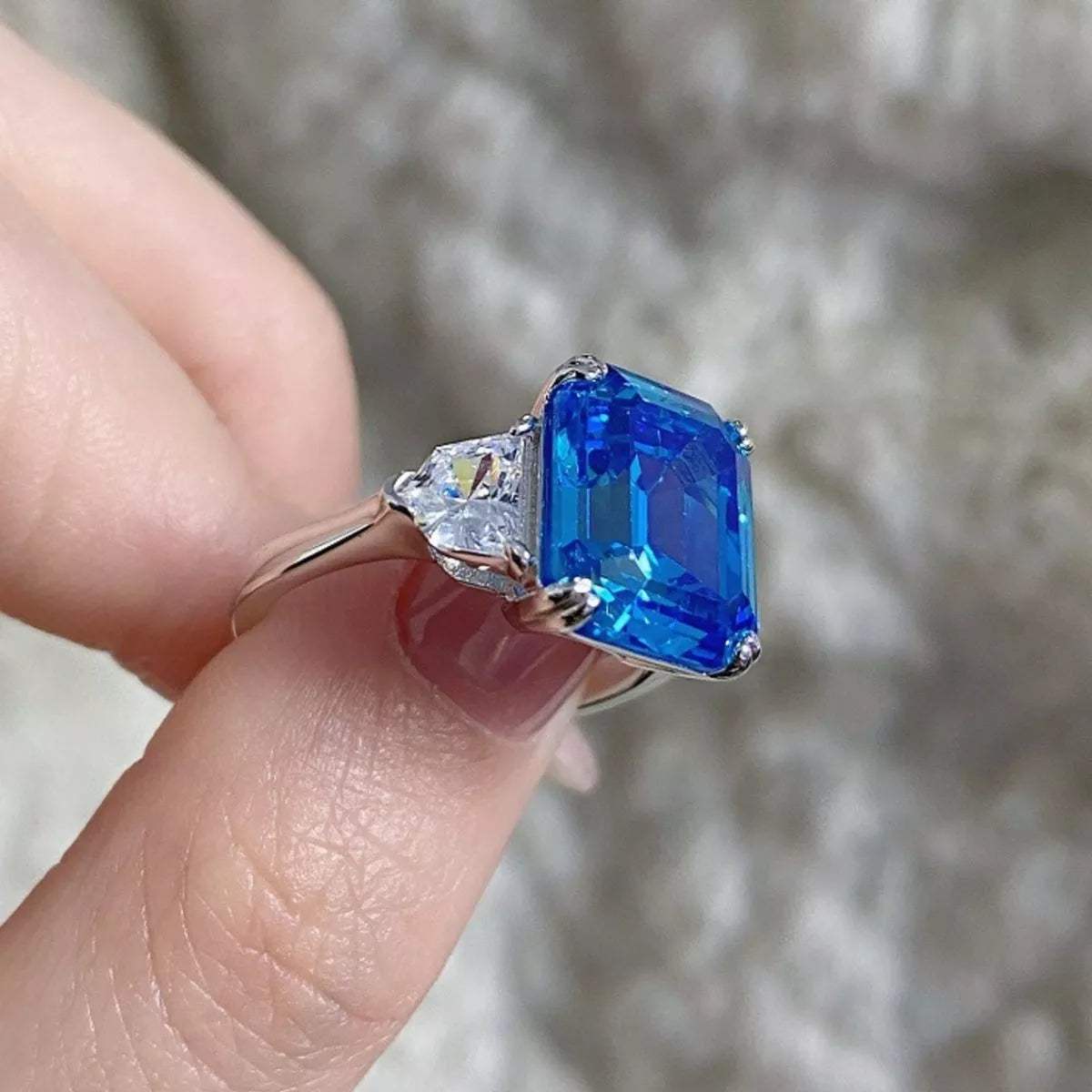 925 Sterling Silver Zircon Square Ring - Trendsi - Flyclothing LLC