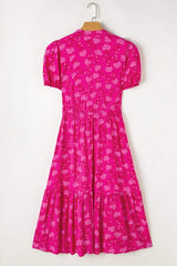 Drawstring Printed Short Sleeve Midi Dress - Trendsi - Flyclothing LLC