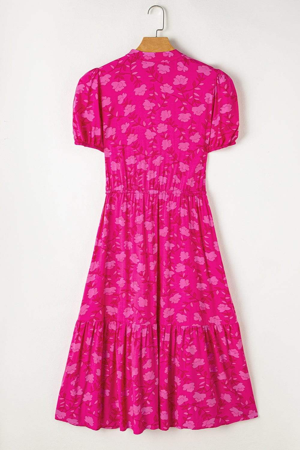 Drawstring Printed Short Sleeve Midi Dress - Trendsi - Flyclothing LLC