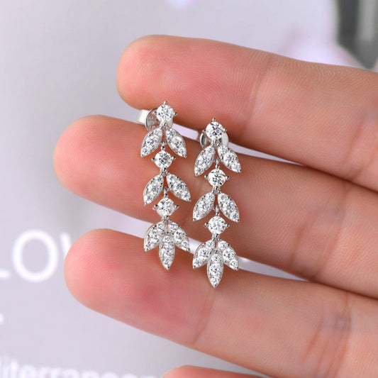 925 Sterling Silver Moissanite Leaf Earrings - Trendsi