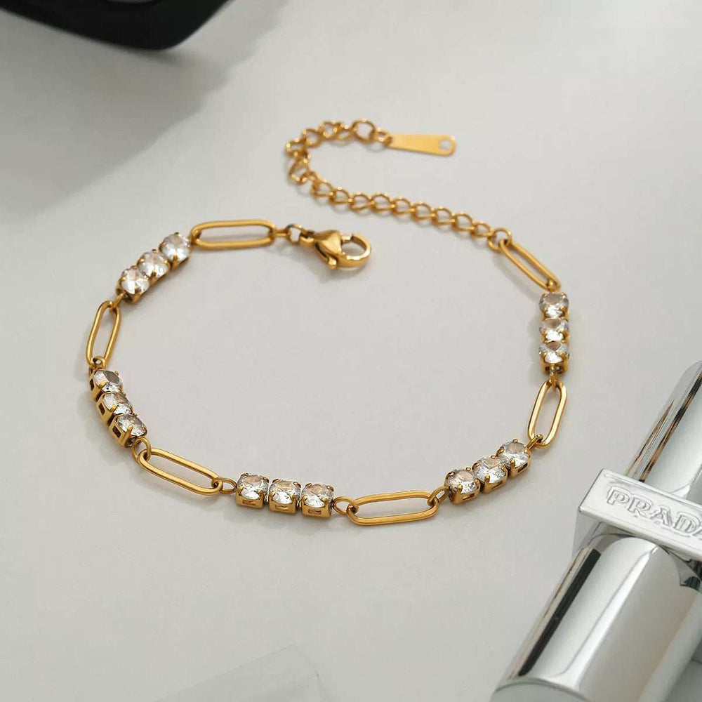 18K Gold-Plated Stainless Steel Rhinestone Chain Bracelet - Trendsi - Flyclothing LLC