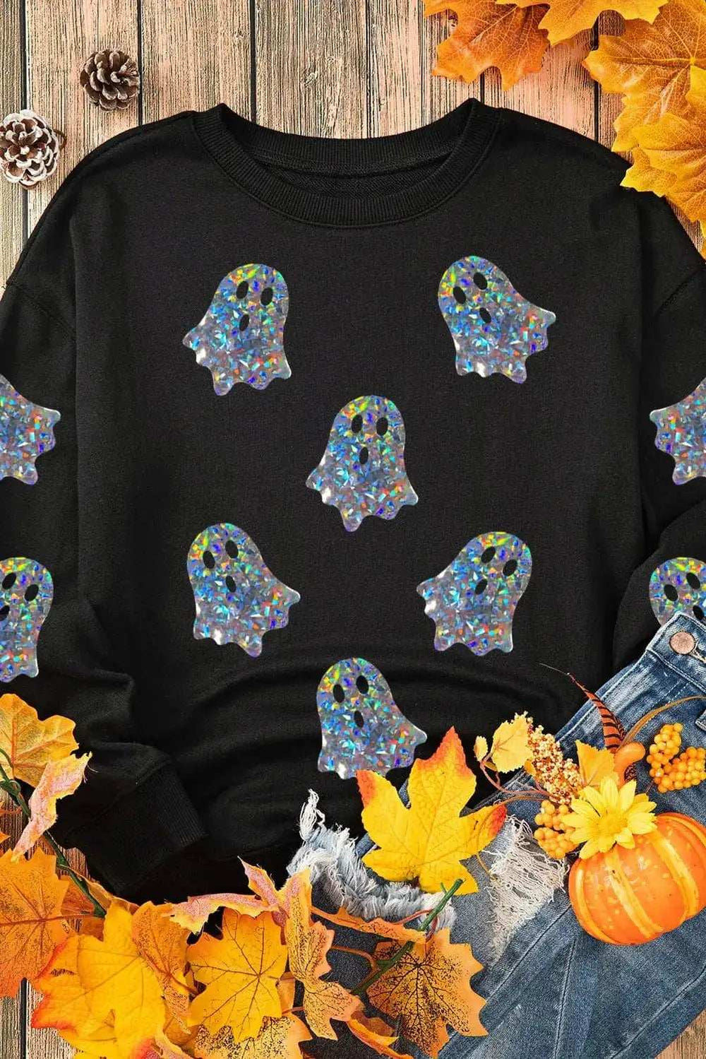 Ghost Round Neck Long Sleeve Sweatshirt - Trendsi - Flyclothing LLC