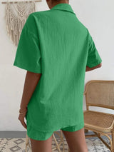Button Up Short Sleeve Shirt and Shorts Set - Trendsi - Flyclothing LLC