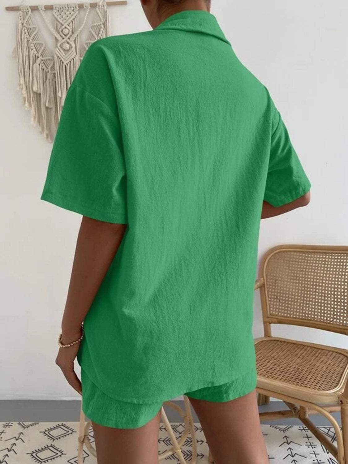 Button Up Short Sleeve Shirt and Shorts Set - Trendsi - Flyclothing LLC